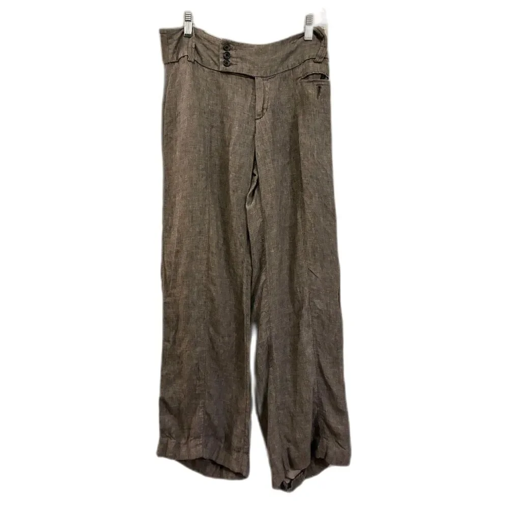 Banana Republic Brown Gray Linen Wide Leg Pants Trousers    Women's Size 2